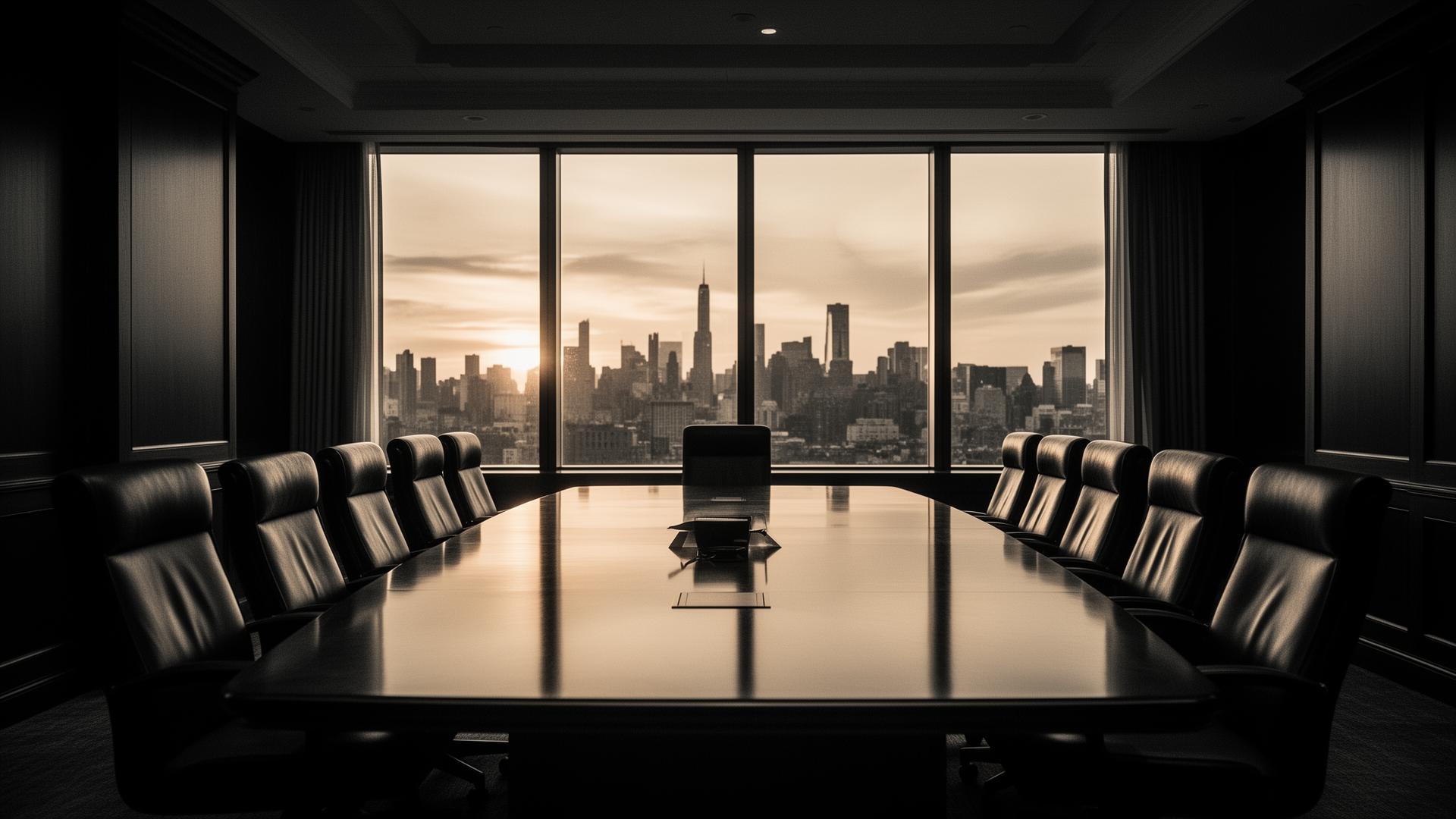 Executive boardroom at dusk